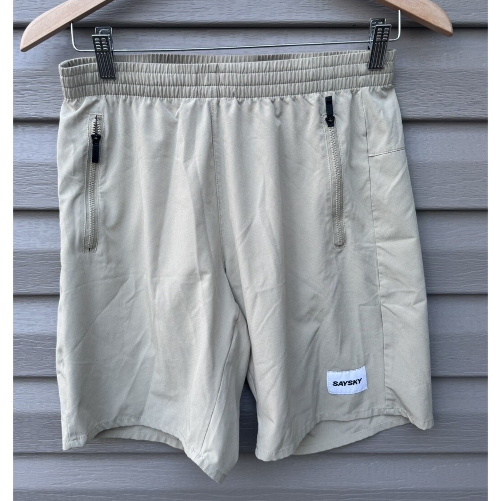 SaySky Men Running Motion Responsible Beige Shorts 8" EUC